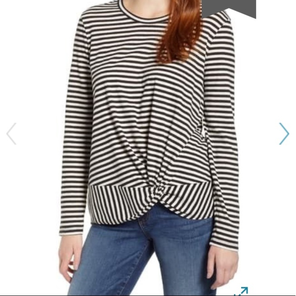 NEW Caslon Plus Size Black & White Striped Front Knot Tee Size 4X